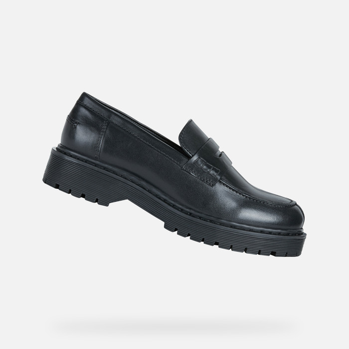 Geox Gummi Mokassin in Schwarz Damen Schuhe Absätze Schuhe mit flachen und mittelhohen Absätzen 
