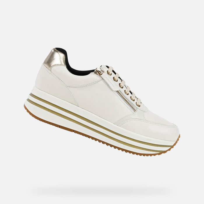 Geox® KENCY Mujer: Sneakers Blanco sucio Oro |