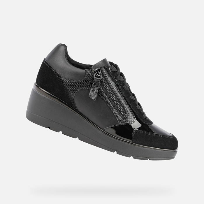 esta Con Práctico Geox® ILDE: Women's Black Wedge Sneakers | FW22 Geox®