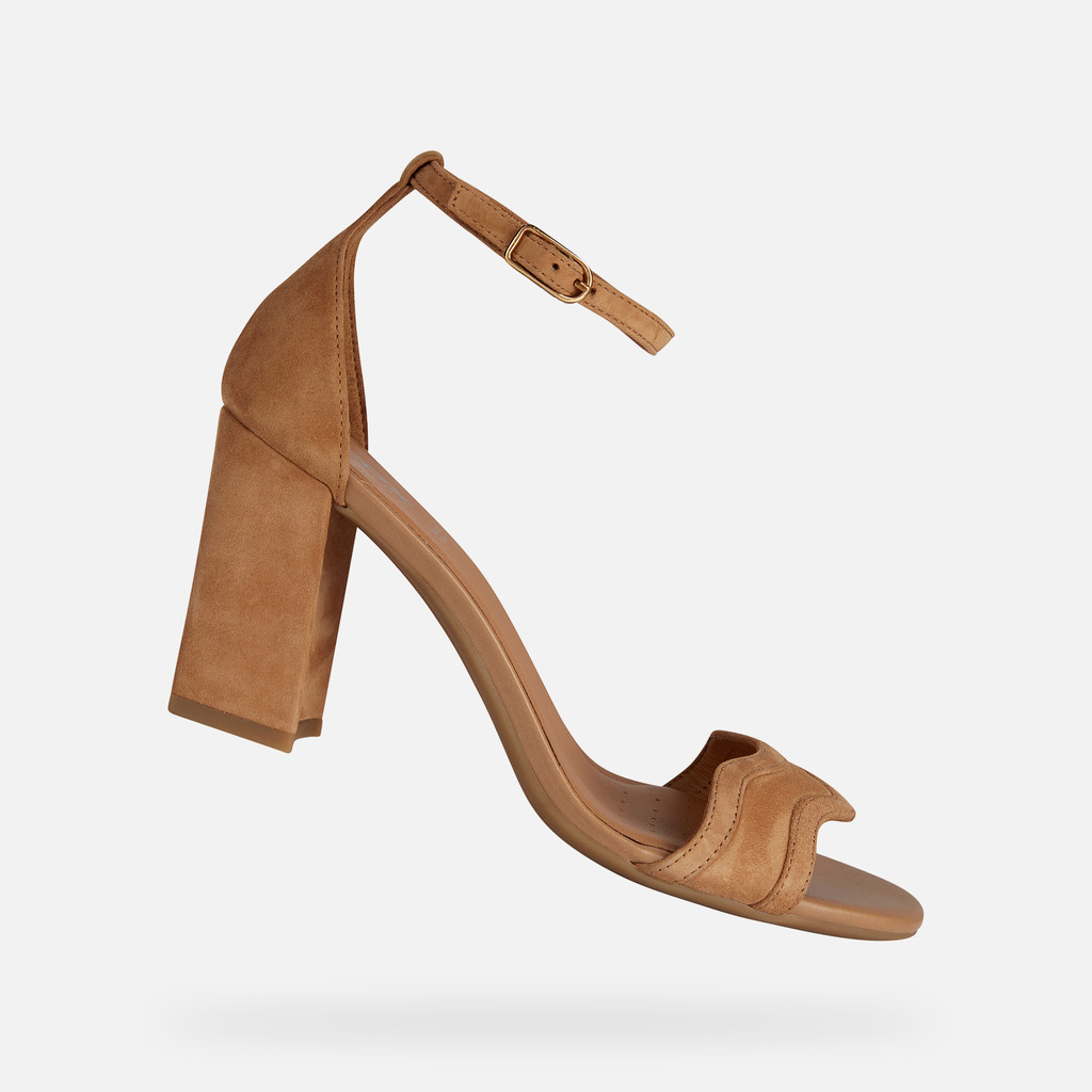 Brown suede 2024 heeled sandals