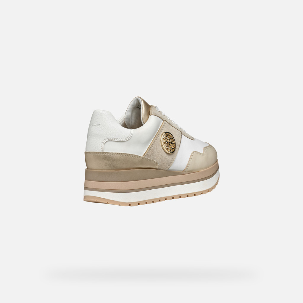 Geox New Kency Dame Sneakers Mit Keilabsatz In Wei Hellbeige Geox