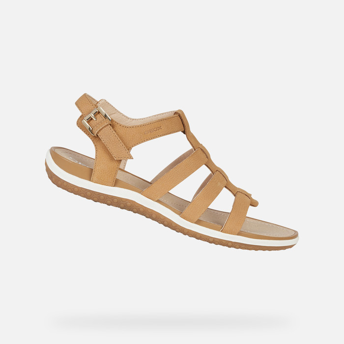 SANDAL VEGA: Women's Cognac Flat Sandals | Geox ® SS23