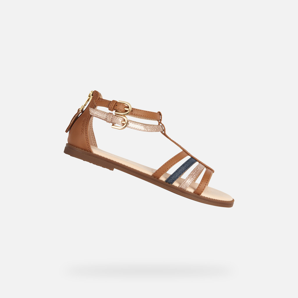 GEOX Sandal Karly Fille Cognac/bleu Aviateur