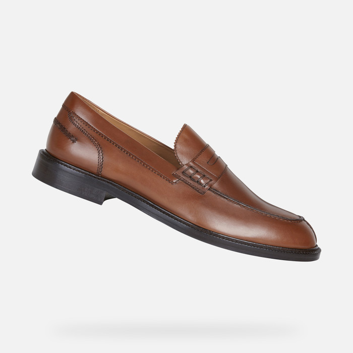 Geox® Men's Cognac Leather Loafers |