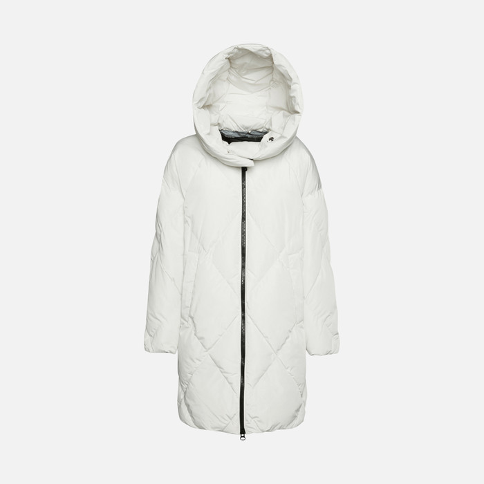 Frente al mar Brillante Adelantar Geox® HOARA: Women's Cloud white Long Down Jacket | Geox®