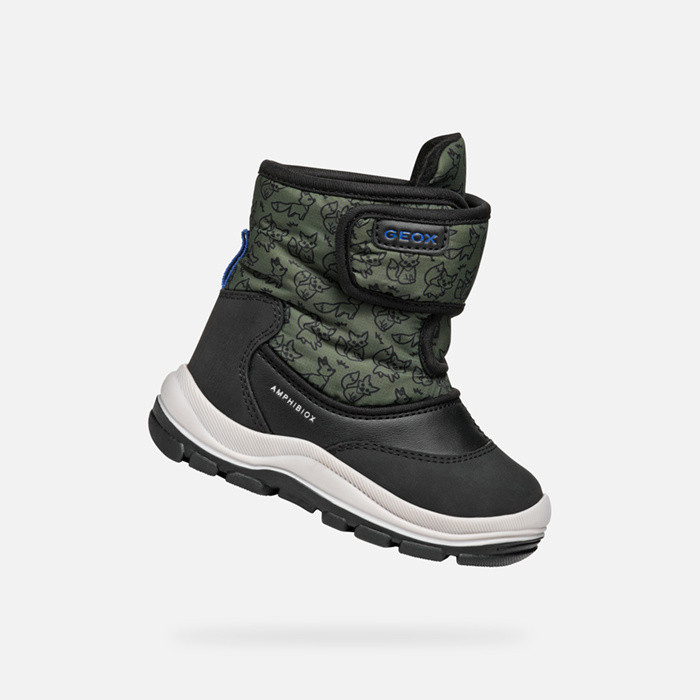 Waterproof boots FLANFIL ABX BABY Black/Forest green | GEOX