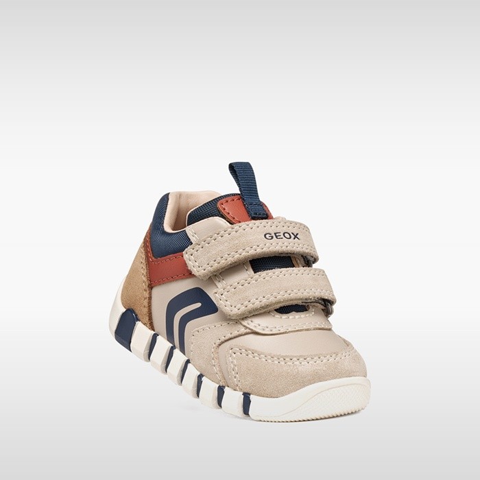 Toddler velcro shoes IUPIDOO BABY Light Taupe/Orange | GEOX
