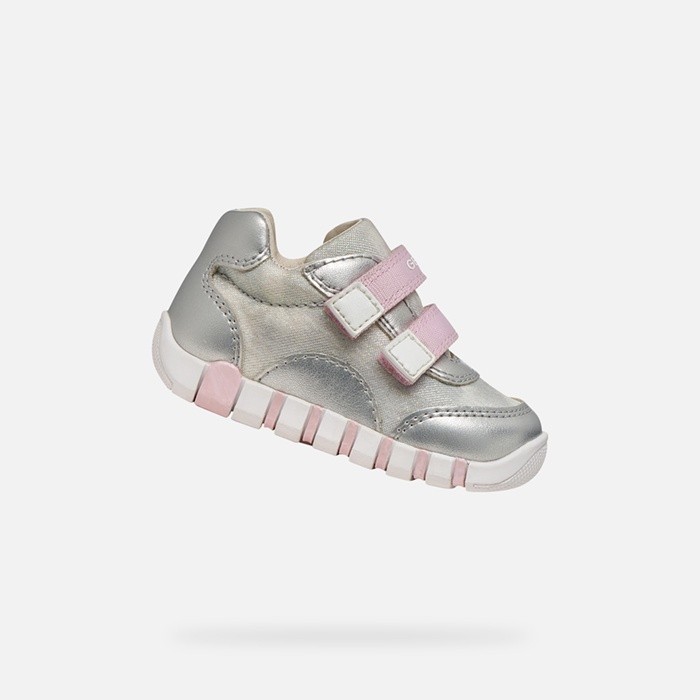 Schuhe mit Klettverschluss IUPIDOO BABY MÄDCHEN Silber/Rosa | GEOX