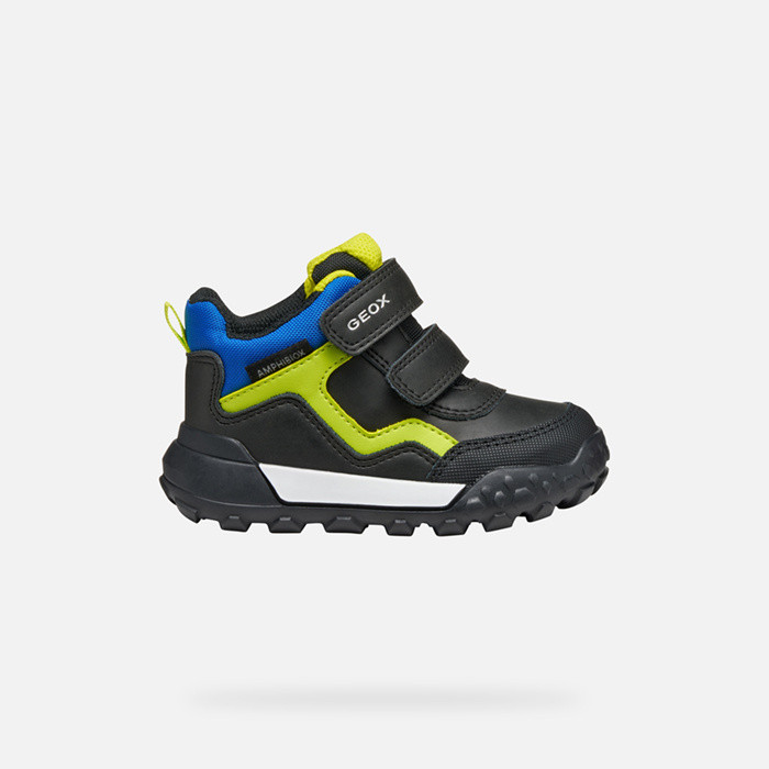 Waterproof ankle boots TREKKYUP ABX BABY Black/Fluo Green | GEOX