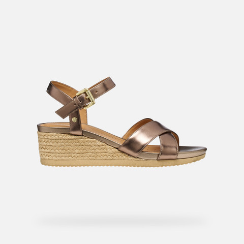 Wedge sandals ISCHIA CORDA WOMAN Dark Beige - image number 1 | GEOX