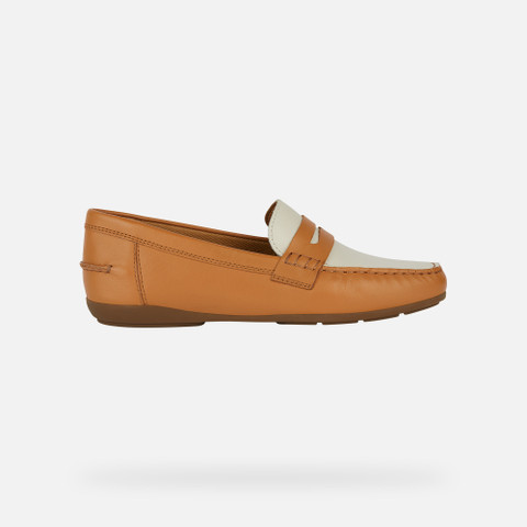 leather loafers ANNYTAH MOC WOMAN Camel/Light sand - image number 1 | GEOX