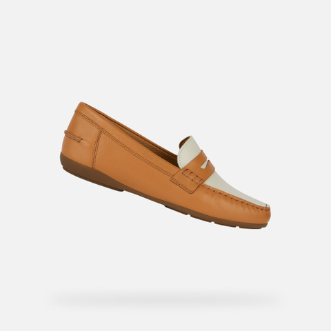 leather loafers ANNYTAH MOC WOMAN Camel/Light sand - image number 0 | GEOX