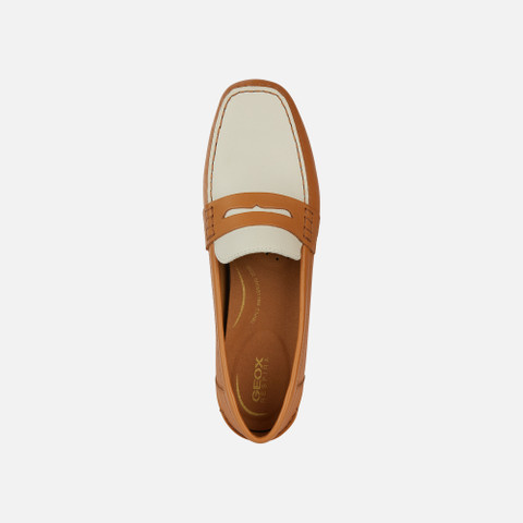 leather loafers ANNYTAH MOC WOMAN Camel/Light sand - image number 5 | GEOX