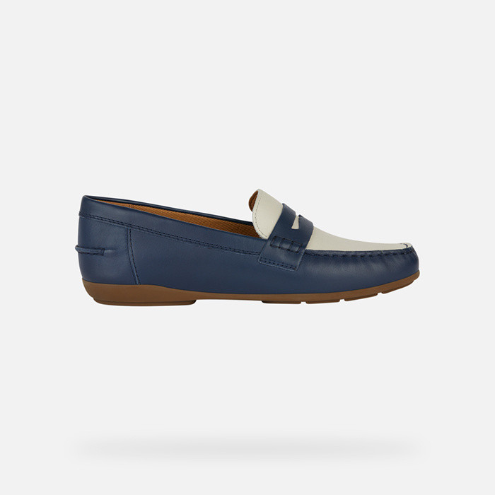 Leather loafers ANNYTAH MOC WOMAN Navy/Light sand | GEOX