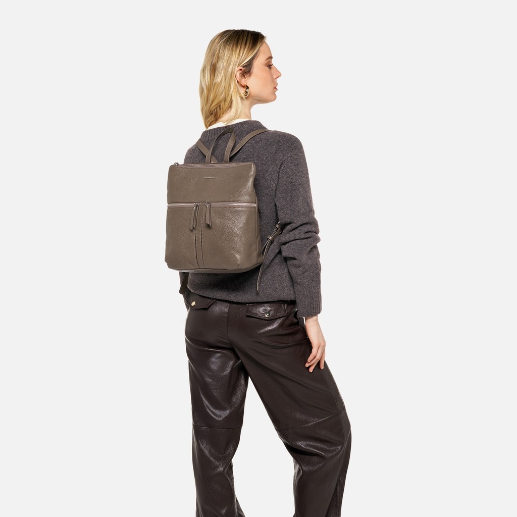 Leren rugzak IRENIE DAMES Taupe - image number 0 | GEOX