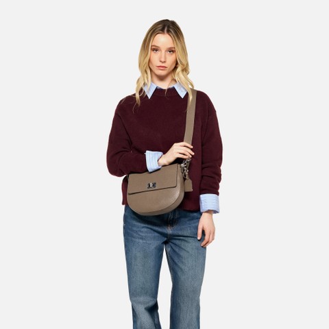 Borsa in pelle a tracolla FLAVIE DONNA Taupe - image number 7 | GEOX