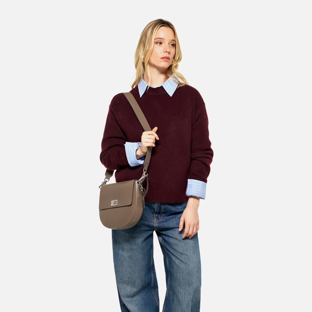 Borsa in pelle a tracolla FLAVIE DONNA Taupe - image number 0 | GEOX