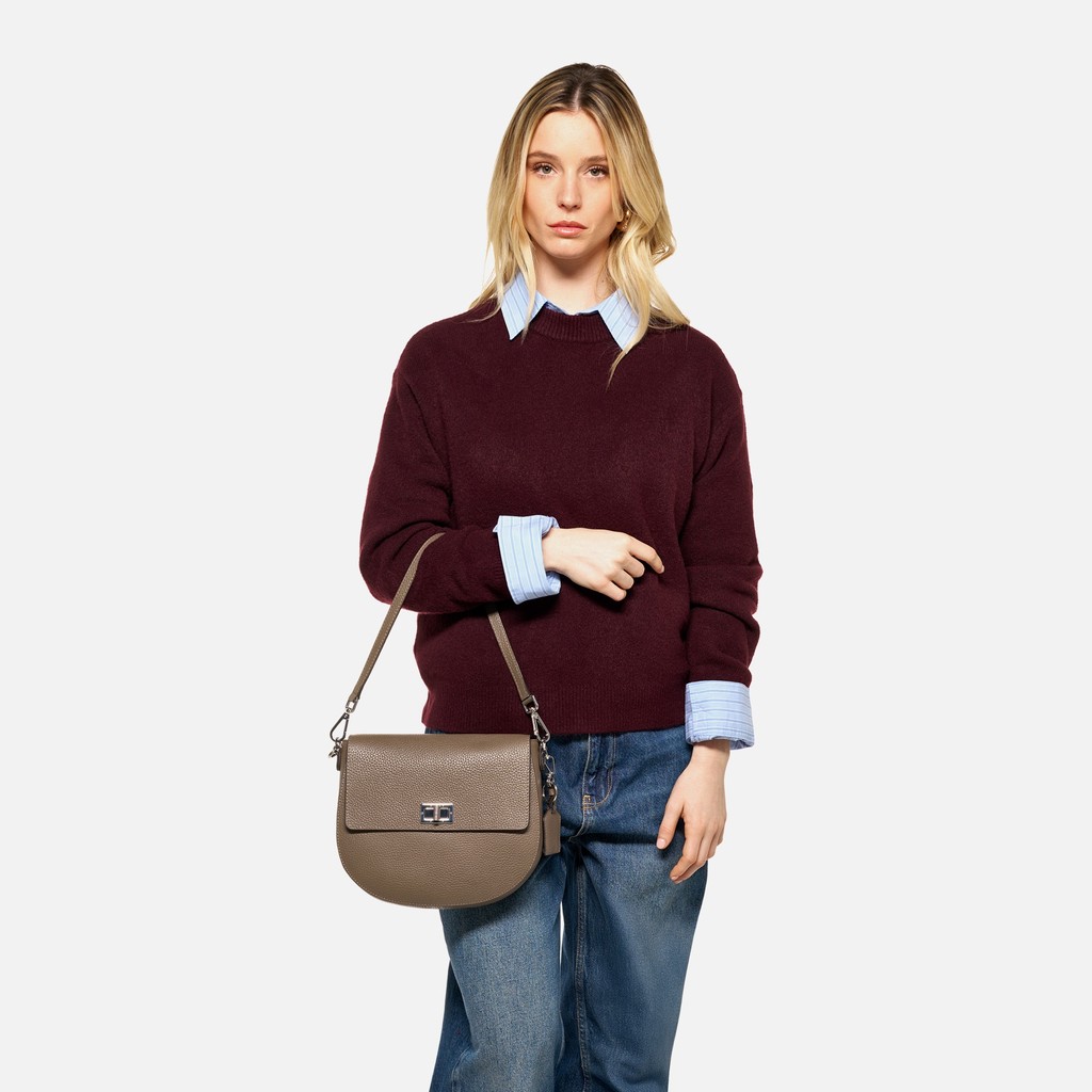 Borsa in pelle a tracolla FLAVIE DONNA Taupe - image number 1 | GEOX