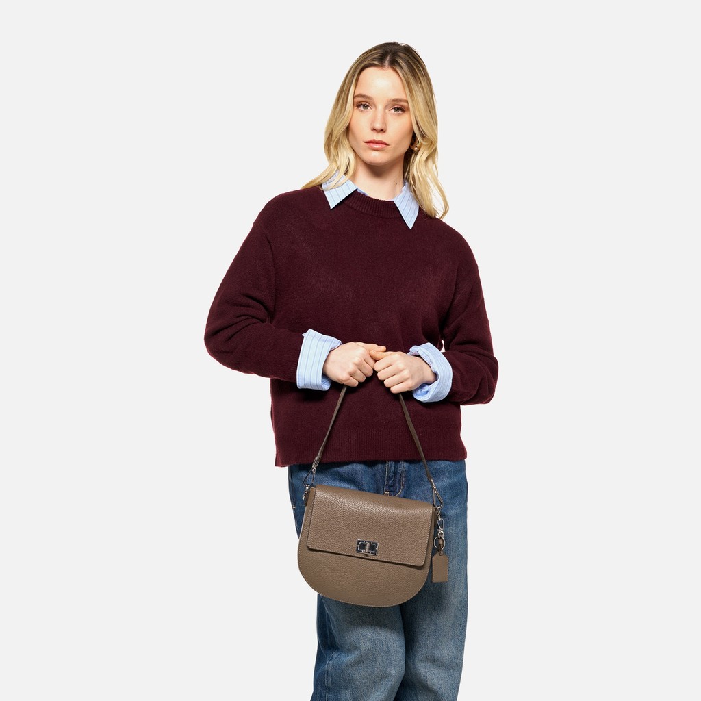 Borsa in pelle a tracolla FLAVIE DONNA Taupe - image number 8 | GEOX