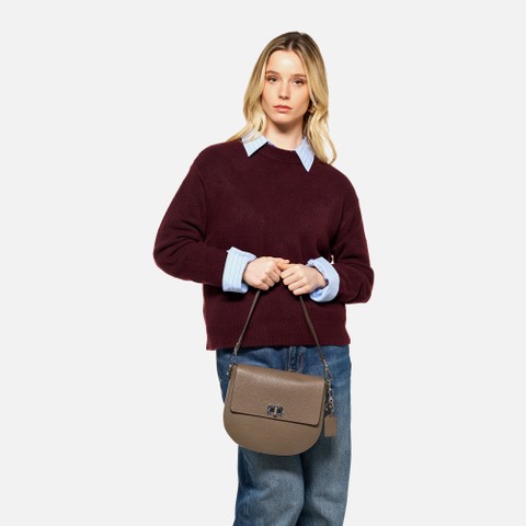 Borsa in pelle a tracolla FLAVIE DONNA Taupe - image number 8 | GEOX