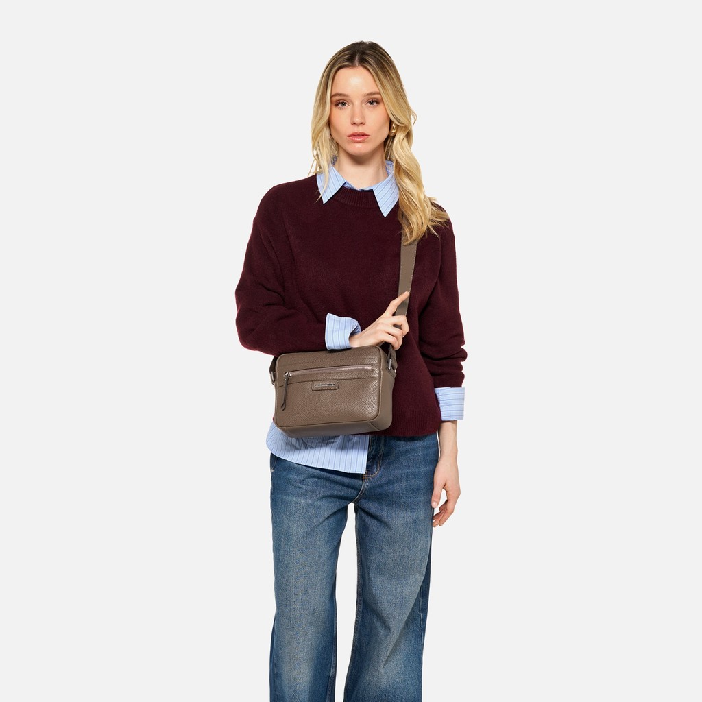 Leder Umh&auml;ngetasche BLANDINE DAME Taupe - image number 6 | GEOX