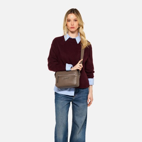 Leder Umh&auml;ngetasche BLANDINE DAME Taupe - image number 6 | GEOX