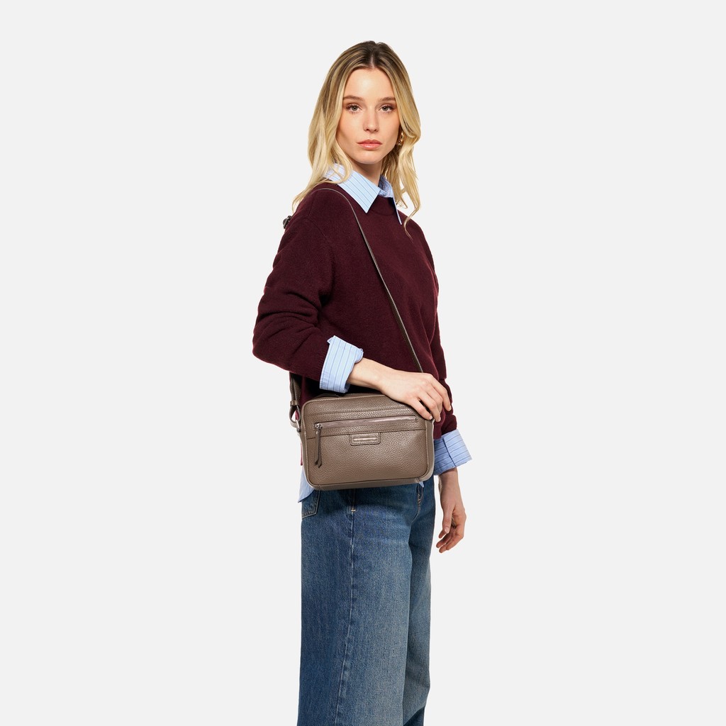 Leder Umh&auml;ngetasche BLANDINE DAME Taupe - image number 0 | GEOX