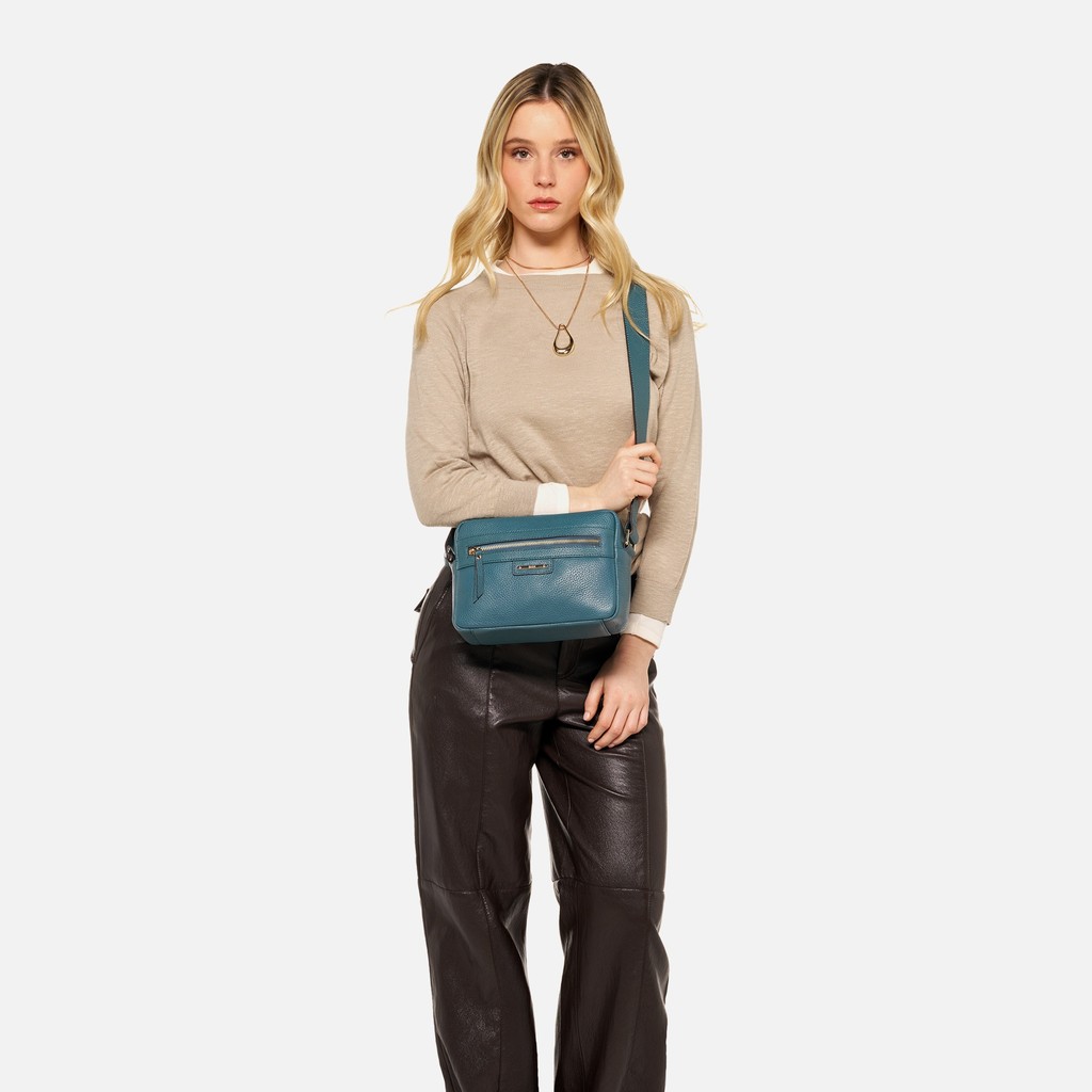 Leder Umh&auml;ngetasche BLANDINE DAME Petrol - image number 6 | GEOX