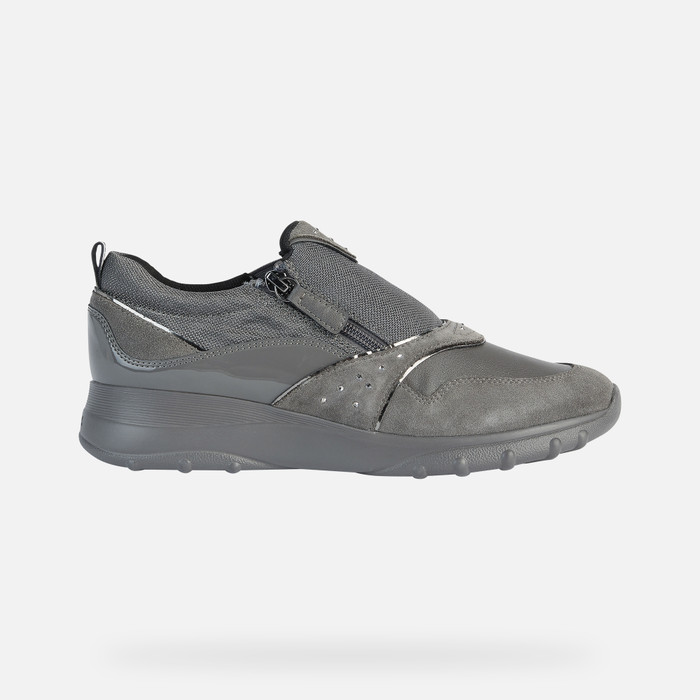 Geox® ALLENIEE: Women's Dark grey Laceless Sneakers | Geox®