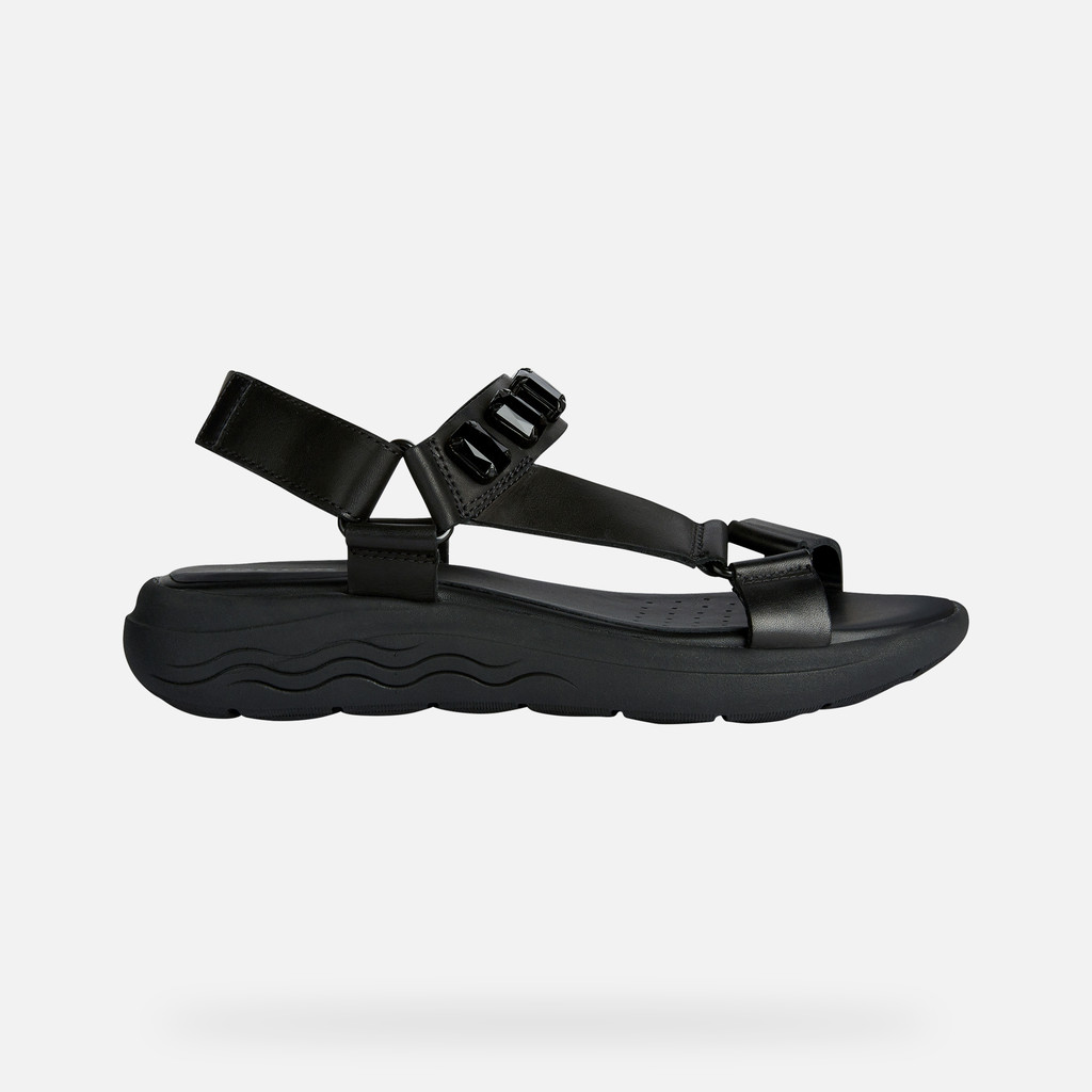 Geox® SPHERICA model EC5W: Women's Black Platform Sandals | Geox