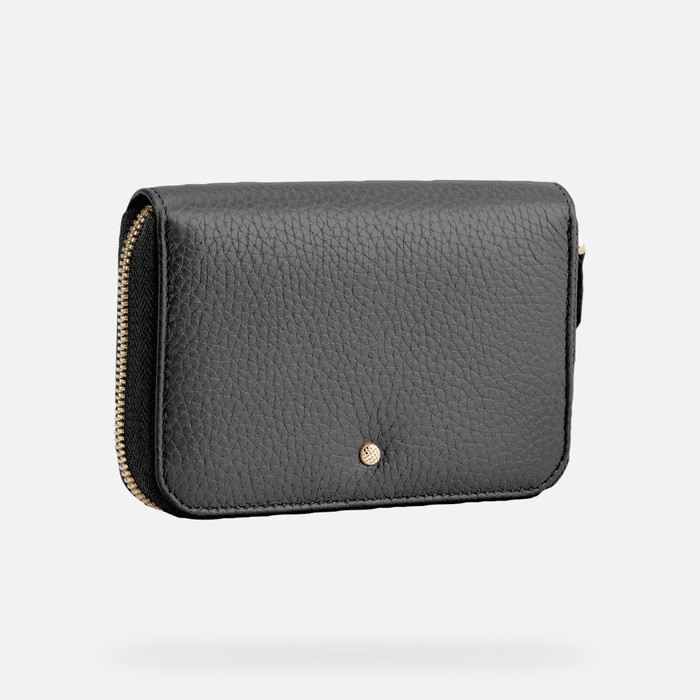 Compact business wallet in tumbled leather, black