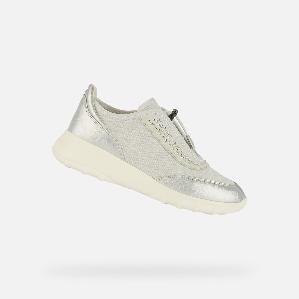Geox D Alleniee A - Sneaker Donna Leggera E Traspirante Con Tomaia Glitterata E Suola In Gomma, Tacco 4 Cm