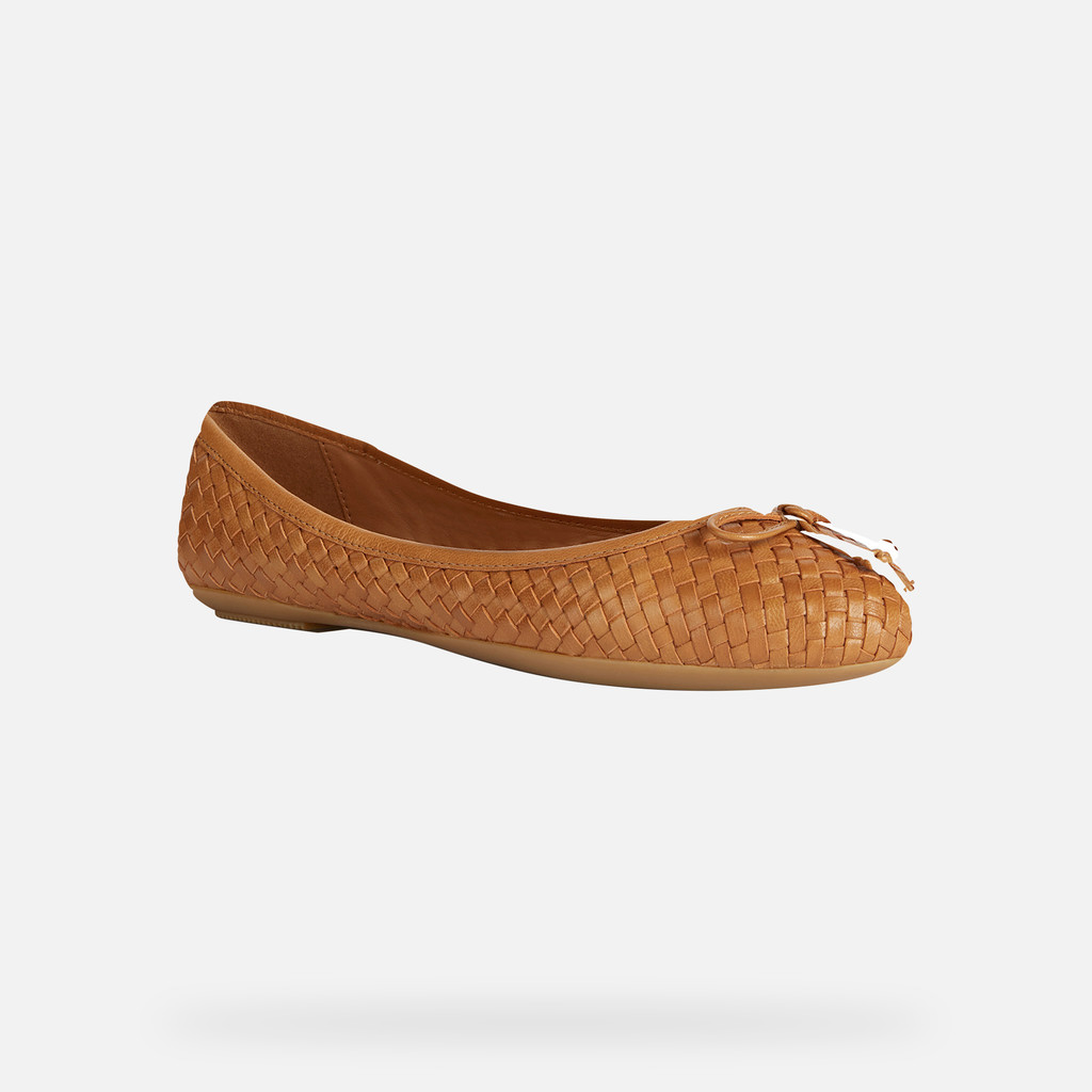 Geox® PALMARIA: Brown Leather Ballerina Flats for Women | Geox