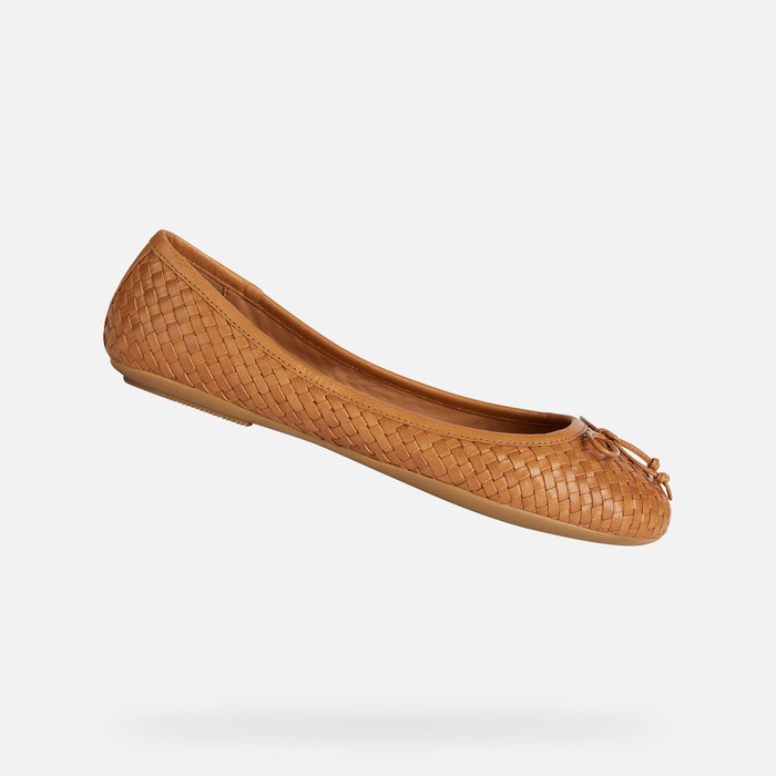 Geox® PALMARIA: Brown Leather Ballerina Flats for Women | Geox