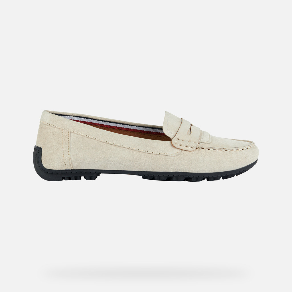 Geox® KOSMOPOLIS: Women's Off White Suede Loafers | Geox ® Online Store