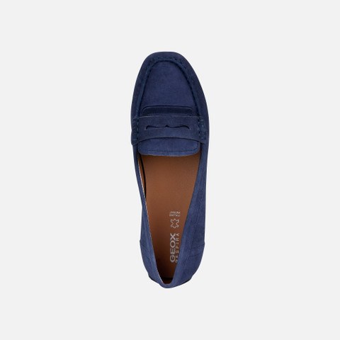 Geox® KOSMOPOLIS + GRIP: Women's navy Suede Loafers | Geox®