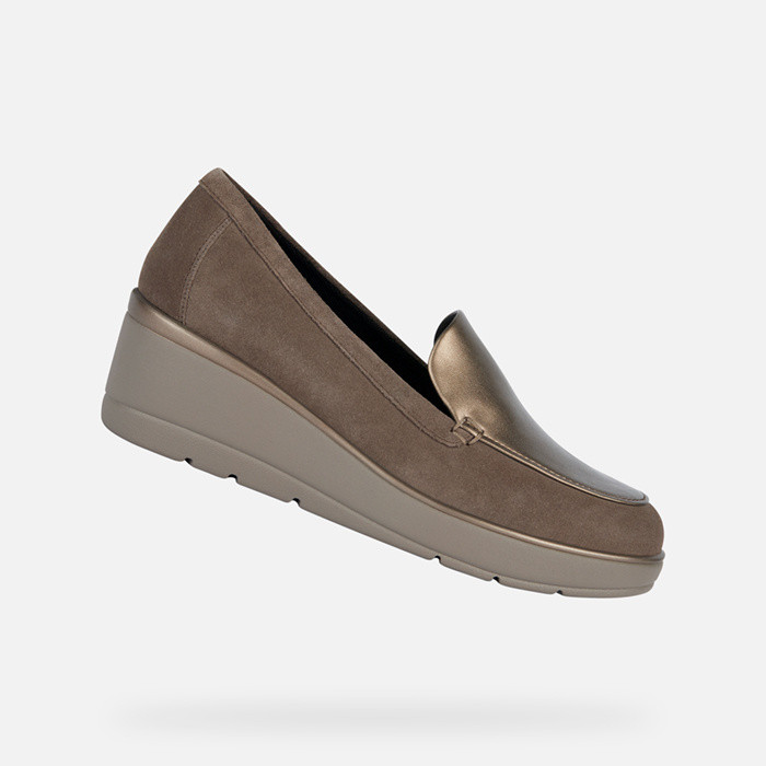 Leather loafers ILDE WOMAN Dark taupe/Lead | GEOX