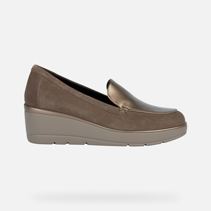 Leather loafers ILDE WOMAN Dark taupe/Lead | GEOX