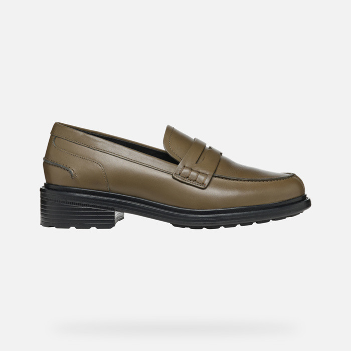Leather loafers WALK PLEASURE WOMAN Olive | GEOX
