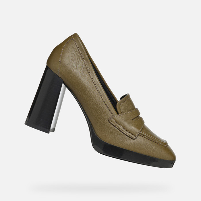 Heeled loafers TEULADA WOMAN Olive | GEOX