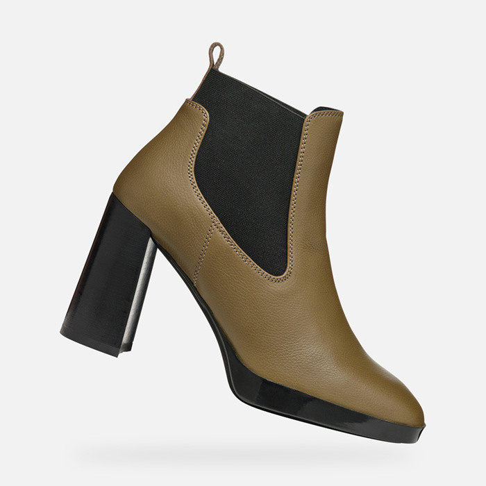 High-heel ankle boots TEULADA WOMAN Olive/Black | GEOX