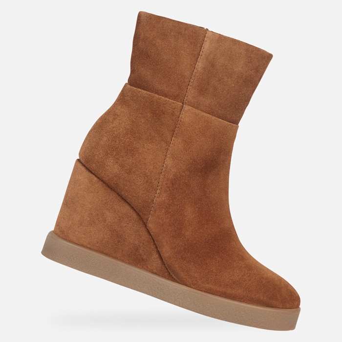 Ankle boots with wedge ELIDEA WEDGE WOMAN Dark camel | GEOX