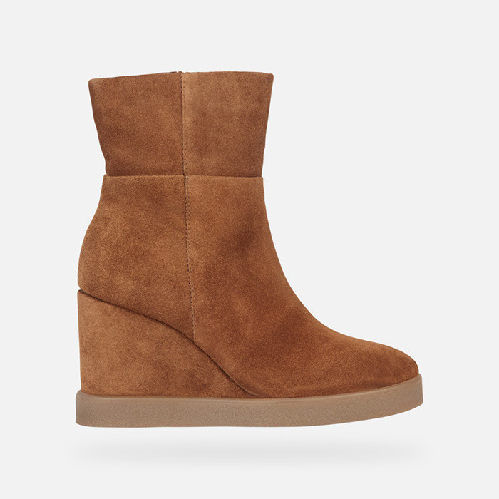 Ankle boots with wedge ELIDEA WEDGE WOMAN Dark camel | GEOX