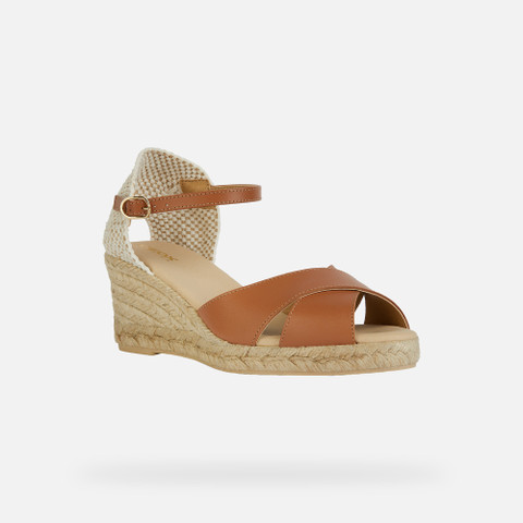 Geox® GELSA LOW: Women's cognac Wedge Sandals | Geox®