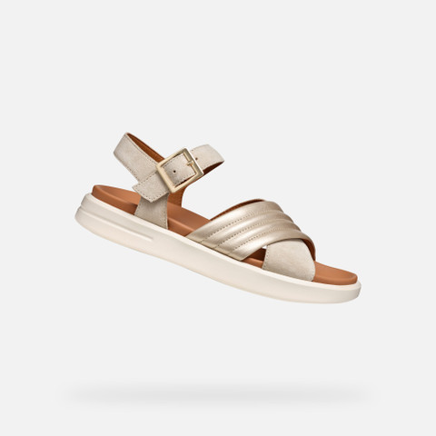 Geox® XAND 2S WOMAN: Light taupe/Light gold flat sandals | Geox