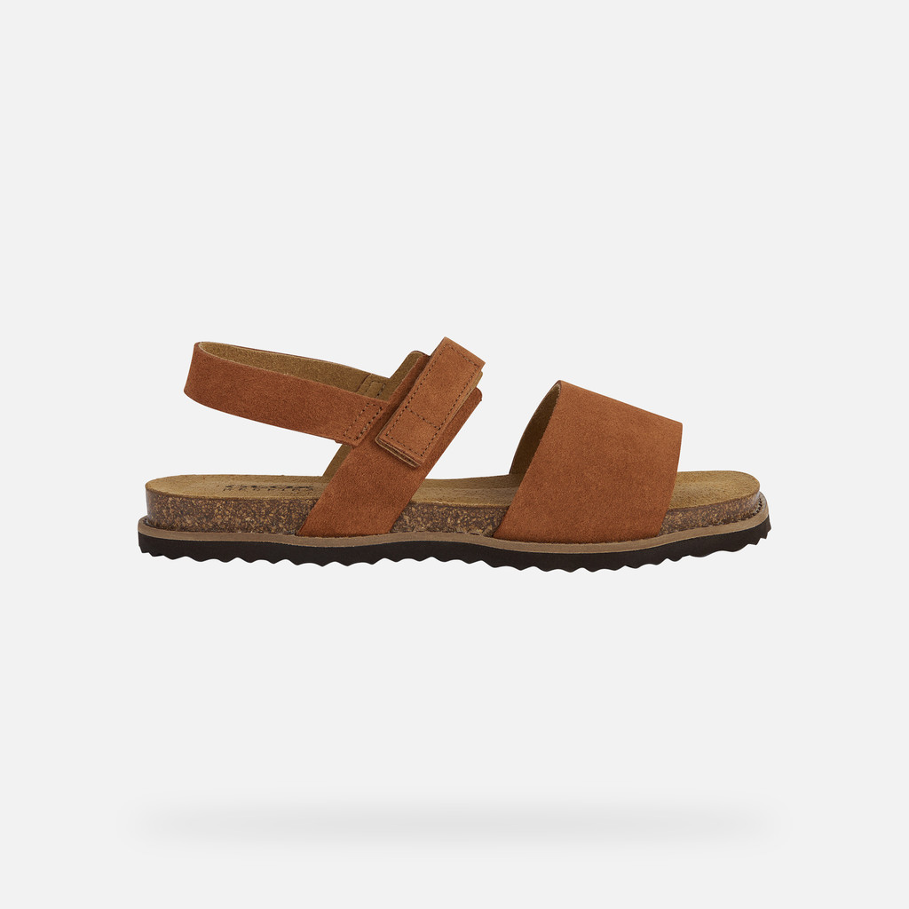 Geox® LEUCA: Women's cognac Flat Sandals | Geox®