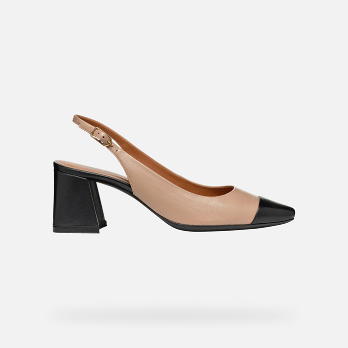 Slingbacks with medium-high heels GISELDA WOMAN Beige/Black | GEOX