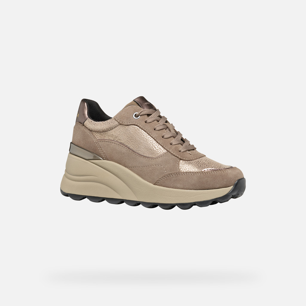 Geox® SPHERICA EC13 WOMAN: Taupe Wedge Sneakers | Geox