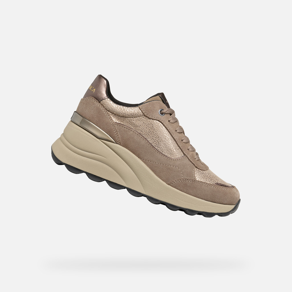 Geox® SPHERICA EC13 WOMAN: Taupe Wedge Sneakers | Geox