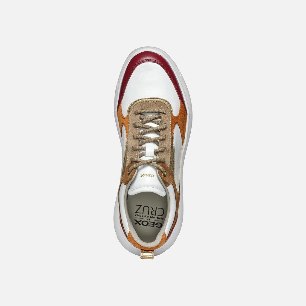 Geox NEBULA 2.0 X DONNA SNEAKERS BASSE in Bianco Cognac Geox